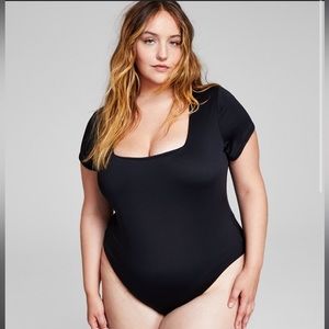 4X And Now This Black Women's Square-Neck Bodysuit